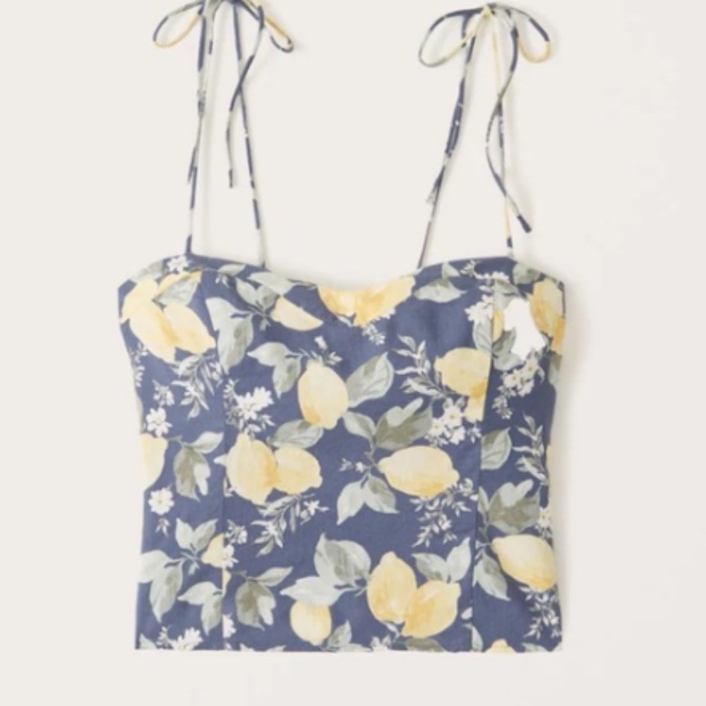 Abercrombie & Fitch Lemon Print Linen Cami with Tie Straps